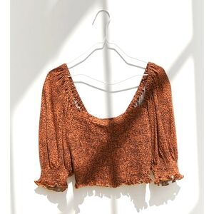UO Giselle Smocked Crop Top Cheetah Print size Small
